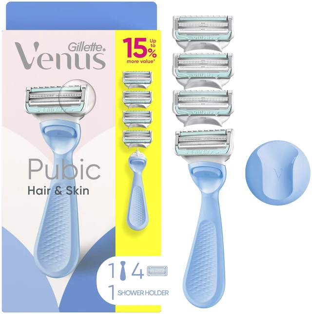 Main image of for Pubic Hair and Skin, Bikini Razors for Women, Women's Razor Handle + 4 Blade Refills