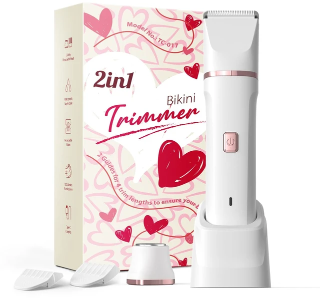 Main image of 2-in-1 Bikini Trimmer for Women, Pubic Hair Trimmer, Face Shaver | IPX7 Waterproof, Rechargeable, Ceramic Blades, Body Head for Bikini Line, Private Areas, Legs, Underarms; Sensitive Skin