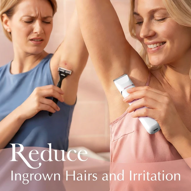 Alt view image 6 of 7 - 2-in-1 Bikini Trimmer for Women, Pubic Hair Trimmer, Face Shaver | IPX7 Waterproof, Rechargeable, Ceramic Blades, Body Head for Bikini Line, Private Areas, Legs, Underarms; Sensitive Skin