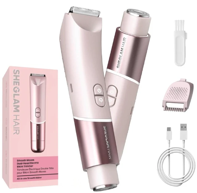Main image of Bikini Trimmer for Women, Dual-Head Electric Shaver | IPX7 Waterproof Bikini Shaver with LED Light, Ceramic Blade, 3-in-1 Trim Shave Exfoliate Tool for Body & Private Area