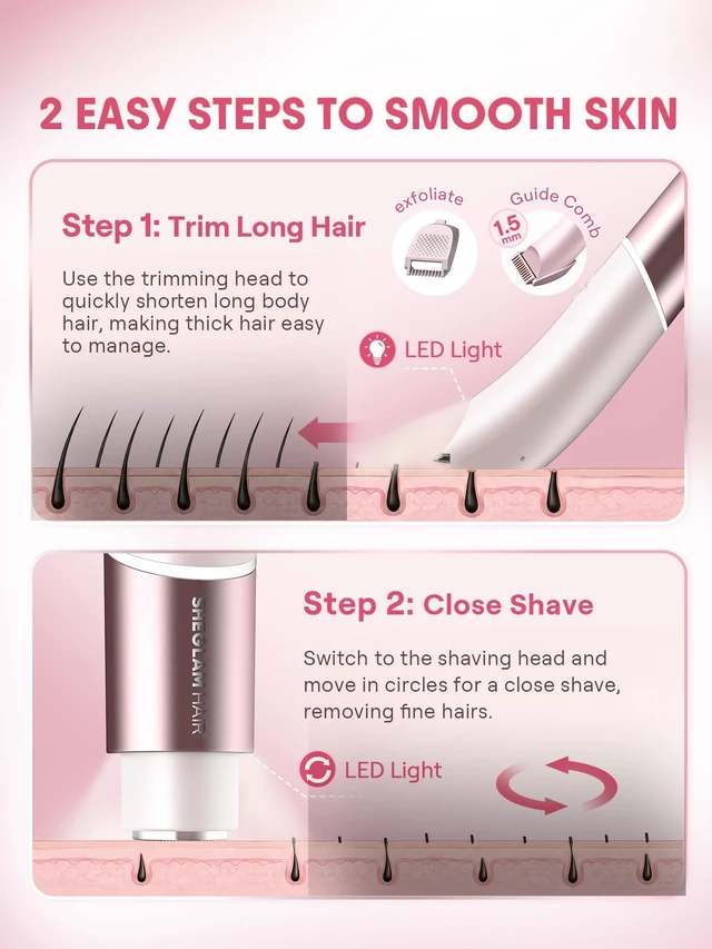 Alt view image 3 of 7 - Bikini Trimmer for Women, Dual-Head Electric Shaver | IPX7 Waterproof Bikini Shaver with LED Light, Ceramic Blade, 3-in-1 Trim Shave Exfoliate Tool for Body & Private Area