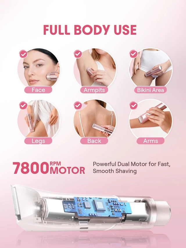 Alt view image 4 of 7 - Bikini Trimmer for Women, Dual-Head Electric Shaver | IPX7 Waterproof Bikini Shaver with LED Light, Ceramic Blade, 3-in-1 Trim Shave Exfoliate Tool for Body & Private Area