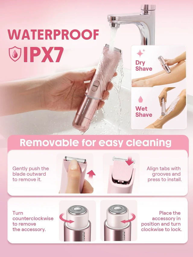 Alt view image 6 of 7 - Bikini Trimmer for Women, Dual-Head Electric Shaver | IPX7 Waterproof Bikini Shaver with LED Light, Ceramic Blade, 3-in-1 Trim Shave Exfoliate Tool for Body & Private Area