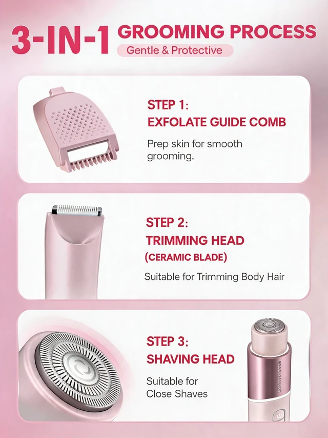 Alt view image 2 of 7 - Bikini Trimmer for Women, Dual-Head Electric Shaver | IPX7 Waterproof Bikini Shaver with LED Light, Ceramic Blade, 3-in-1 Trim Shave Exfoliate Tool for Body & Private Area