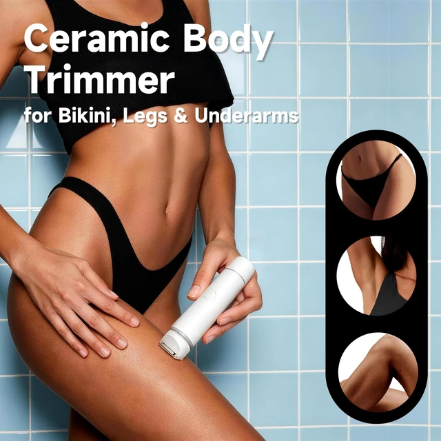Alt view image 3 of 7 - Bikini Trimmer for Women Dual Head Waterproof Rechargeable (Pearl White) | 2-in-1 Electric Razor for Pubic Hair & Body, Painless Shaver for Sensitive Skin, Cordless Trimmer for Legs & Face Peach Fuzz