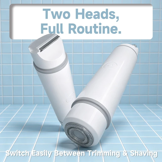 Alt view image 2 of 7 - Bikini Trimmer for Women Dual Head Waterproof Rechargeable (Pearl White) | 2-in-1 Electric Razor for Pubic Hair & Body, Painless Shaver for Sensitive Skin, Cordless Trimmer for Legs & Face Peach Fuzz