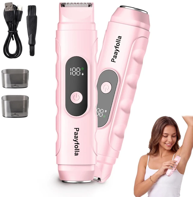 Main image of 2-in-1 Cordless Electric Bikini Trimmer for Women, Waterproof Rechargeable Lady Shaver, Painless Portable Wet & Dry Hair Removal Razor for Face, Leg, Underarm, Travel Friendly,Pink