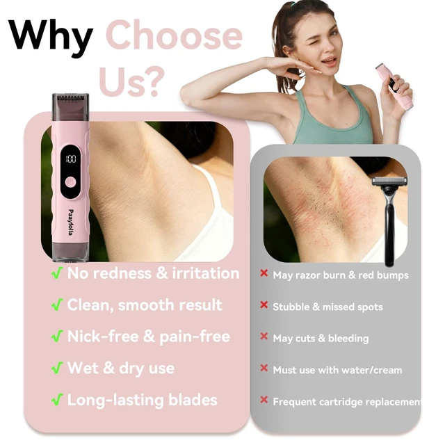 Alt view image 7 of 7 - 2-in-1 Cordless Electric Bikini Trimmer for Women, Waterproof Rechargeable Lady Shaver, Painless Portable Wet & Dry Hair Removal Razor for Face, Leg, Underarm, Travel Friendly,Pink