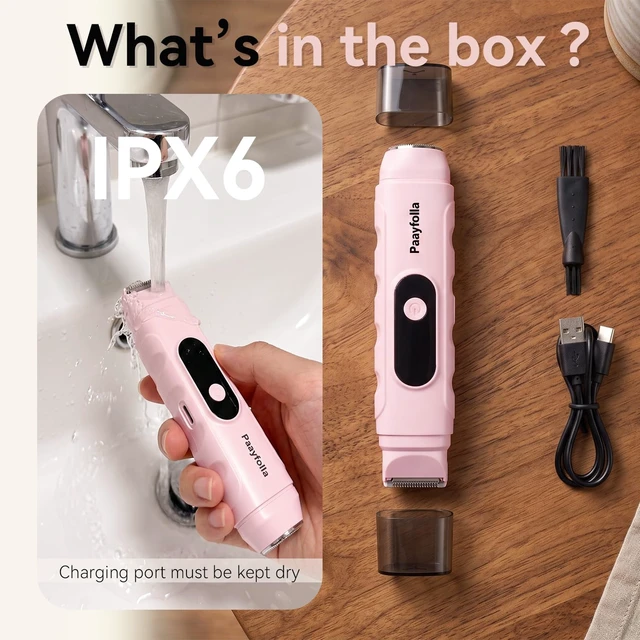 Alt view image 6 of 7 - 2-in-1 Cordless Electric Bikini Trimmer for Women, Waterproof Rechargeable Lady Shaver, Painless Portable Wet & Dry Hair Removal Razor for Face, Leg, Underarm, Travel Friendly,Pink