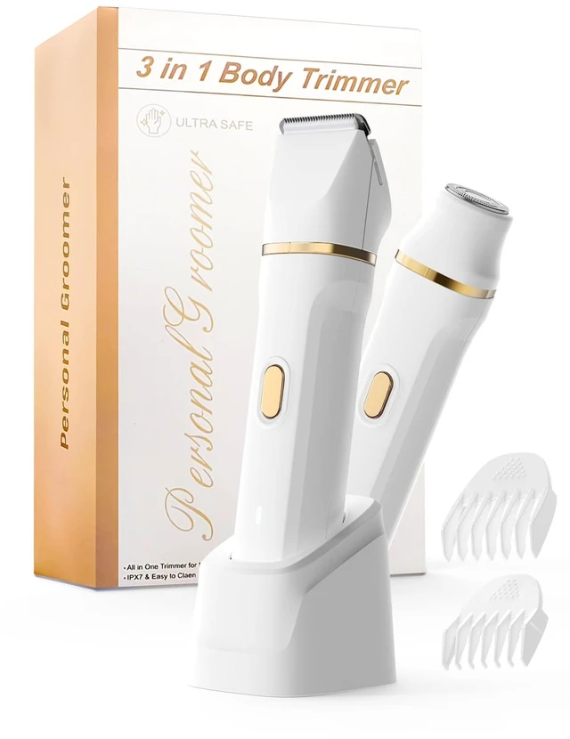Main image of Bikini Trimmer for Women Painless, IPX7 Waterproof Rechargeable Electric Shaver Razors for Women, Pubic Hair Trimmer, Facial Hair Removal Cordless Ceramic Blade, Charge Dock