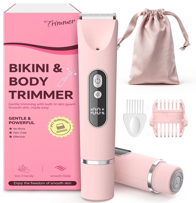 Main image of Bikini Trimmer for Women,Smooth Electric Razor for Sensitive Skin, IPX7 Waterproof Wet & Dry Cordless Body Shaver & Grooming Set for Bikini Area, Pubic Hair, Face, Underarms & Legs (Pink)