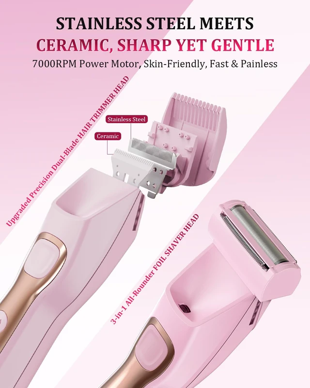 Alt view image 2 of 7 - Bikini Trimmer for Women 7000RPM Dual Head Electric Razors, Gifts for Women | Built-in LED Light, IPX7 Waterproof, Travel Lock, Painless Bikini Shaver, Hair Trimmer for Pubic Hair, Legs, Underarm