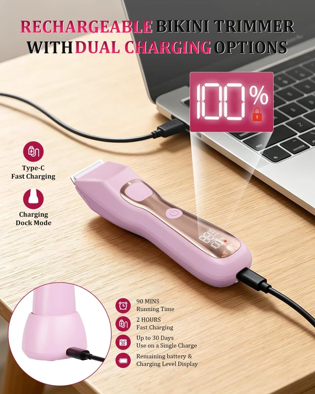 Alt view image 7 of 7 - Bikini Trimmer for Women 7000RPM Dual Head Electric Razors, Gifts for Women | Built-in LED Light, IPX7 Waterproof, Travel Lock, Painless Bikini Shaver, Hair Trimmer for Pubic Hair, Legs, Underarm