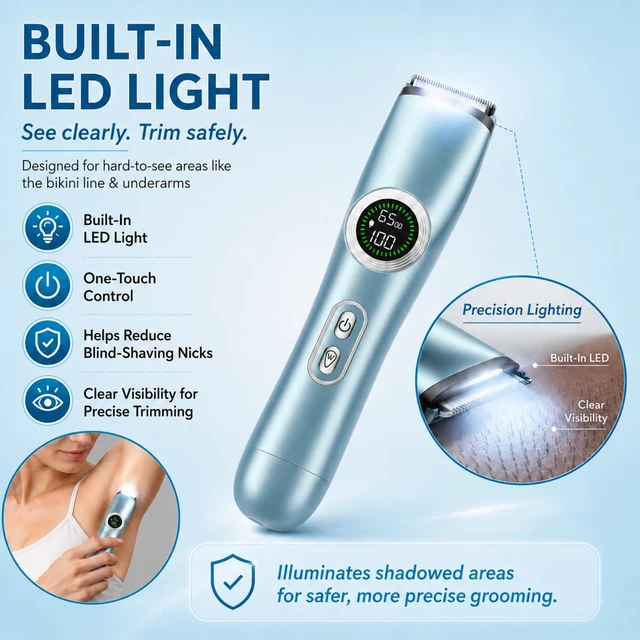 Alt view image 3 of 7 - Electric Razors & Bikini Trimmer for Women | Ceramic Anti-Nick Blade, Built-in LED Spotlight, 2-in-1 Trimmer & Shaver, IPX6 Wet/Dry Waterproof, Smart Digital Power Screen