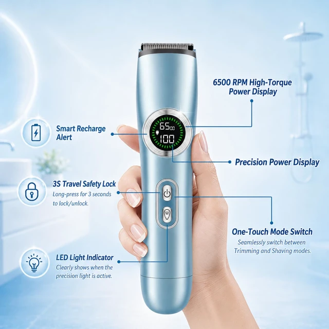 Alt view image 7 of 7 - Electric Razors & Bikini Trimmer for Women | Ceramic Anti-Nick Blade, Built-in LED Spotlight, 2-in-1 Trimmer & Shaver, IPX6 Wet/Dry Waterproof, Smart Digital Power Screen
