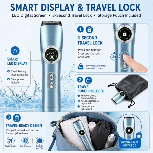 Alt view image 6 of 7 - Electric Razors & Bikini Trimmer for Women | Ceramic Anti-Nick Blade, Built-in LED Spotlight, 2-in-1 Trimmer & Shaver, IPX6 Wet/Dry Waterproof, Smart Digital Power Screen