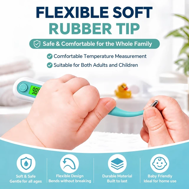 Alt view image 5 of 7 - Digital Oral Thermometer for Adults Kids, 8Second Fast Reading Soft Flexible Tip Thermometer, 3Color Backlight Fever Alarm, Waterproof, Oral Rectal Underarm Use,with Storage Case