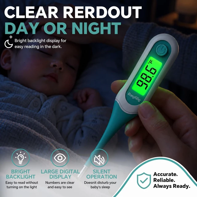 Alt view image 4 of 7 - Digital Oral Thermometer for Adults Kids, 8Second Fast Reading Soft Flexible Tip Thermometer, 3Color Backlight Fever Alarm, Waterproof, Oral Rectal Underarm Use,with Storage Case