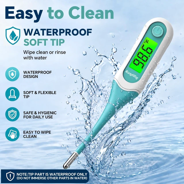 Alt view image 6 of 7 - Digital Oral Thermometer for Adults Kids, 8Second Fast Reading Soft Flexible Tip Thermometer, 3Color Backlight Fever Alarm, Waterproof, Oral Rectal Underarm Use,with Storage Case