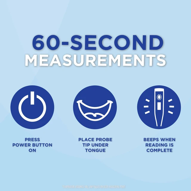 Alt view image 2 of 7 - 60-Second Digital Thermometer, 9-Count Display | Assorted Colors, Fever Alert at 100.0°F, Oral, Rectal & Underarm Use, Memory Recall, Storage Case
