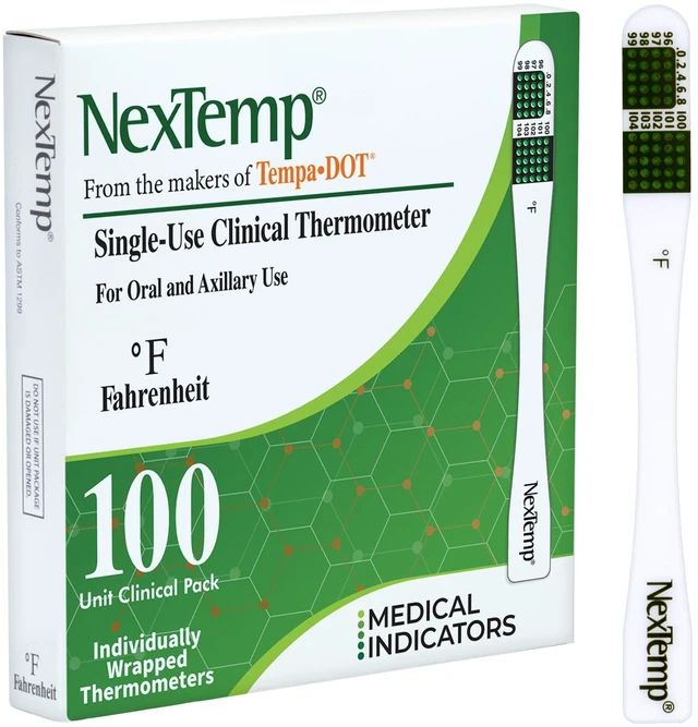 Main image of Disposable Thermometer (100-Pack, Fahrenheit) Oral Thermometer for Adults, Single Use, Battery Free, Hygienic, Accurate Readings in 1 Minute, for Home, Clinic & Travel
