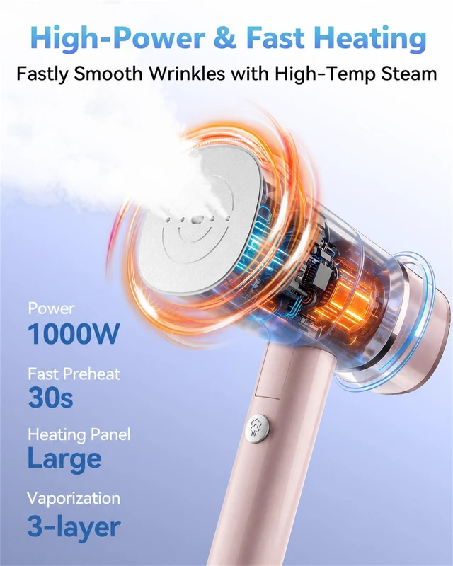 Alt view image 2 of 7 - Steamer for Clothes, Portable Handheld Travel Steamer & Iron 2 in 1 | Anti-Spill, 120V, 1000W Fast Heat in 30s, 180ML Tank, Foldable for Travel, office, Strong Penetrating Steam, Rose Gold