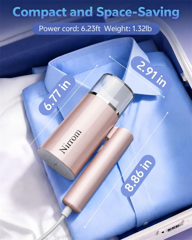 Alt view image 6 of 7 - Steamer for Clothes, Portable Handheld Travel Steamer & Iron 2 in 1 | Anti-Spill, 120V, 1000W Fast Heat in 30s, 180ML Tank, Foldable for Travel, office, Strong Penetrating Steam, Rose Gold