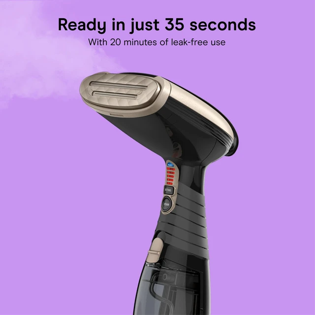 Alt view image 3 of 7 - Handheld Steamer for Clothes & Upholstery, 3 Attachments, Black | Powerful 1875W clothes steamer with 7.3 oz. water tank and 5 steam settings heats up in 40 seconds and runs for 20 minutes