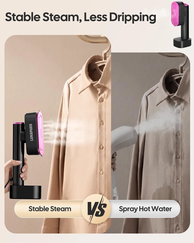 Alt view image 5 of 7 - Travel Steamer for Clothes, 2-in-1 Handheld Garment Steamer & Iron, Magenta | 15s Fast Heat-Up, No-Leak Portable Steamer with Ceramic Heat Panel, Fast Wrinkle Removal for Home & Travel, 110-120V