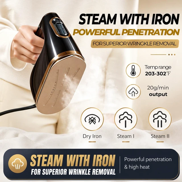 Alt view image 4 of 6 - Clothes Steamer & Iron 2-in-1, Handheld Clothing Fabric Wrinkle Removal, 300ml Water Tank, Large Alloy Soleplate, Lightweight Small Garment Steamer for Home or Travel
