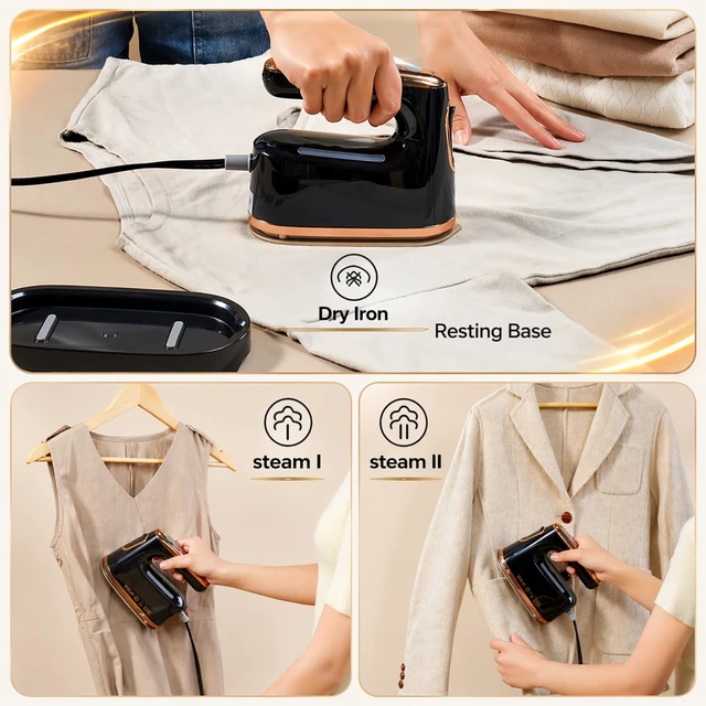 Alt view image 5 of 6 - Clothes Steamer & Iron 2-in-1, Handheld Clothing Fabric Wrinkle Removal, 300ml Water Tank, Large Alloy Soleplate, Lightweight Small Garment Steamer for Home or Travel