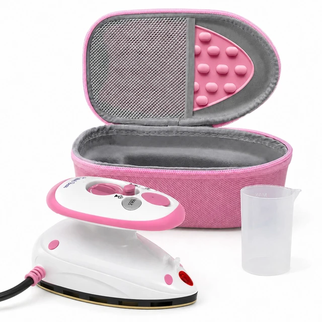 Main image of Premium Mini Steam Iron for Quilting and Travel, Pink | Small Travel Iron with Hard Carry Case, Heat-safe Rest, Dual Voltage, Steam Function, Adjustable Temperature, Fast Heat Up