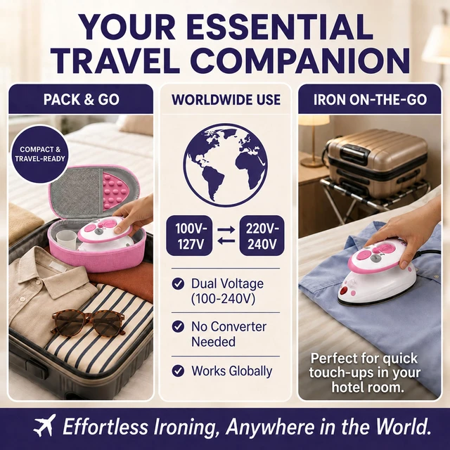 Alt view image 3 of 7 - Premium Mini Steam Iron for Quilting and Travel, Pink | Small Travel Iron with Hard Carry Case, Heat-safe Rest, Dual Voltage, Steam Function, Adjustable Temperature, Fast Heat Up