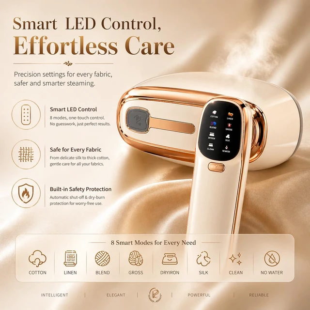 Alt view image 2 of 7 - Portable Handheld Garment Steamer for Clothes, Travel Steam Iron | 20s Heat-Up, Vertical & Flat Ironing, Portable Travel Steamer, 8 Fabric Modes, 260mL Tank