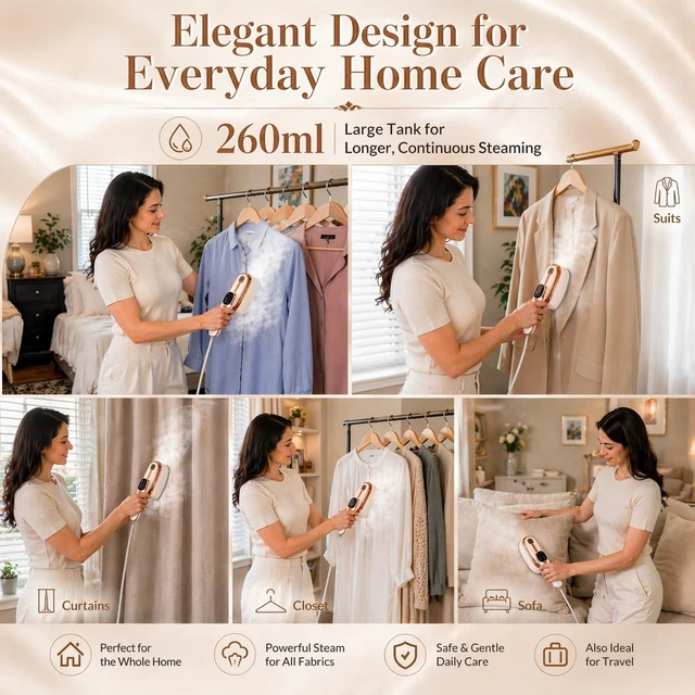 Alt view image 3 of 7 - Portable Handheld Garment Steamer for Clothes, Travel Steam Iron | 20s Heat-Up, Vertical & Flat Ironing, Portable Travel Steamer, 8 Fabric Modes, 260mL Tank