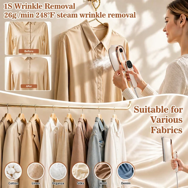 Alt view image 4 of 7 - Portable Handheld Garment Steamer for Clothes, Travel Steam Iron | 20s Heat-Up, Vertical & Flat Ironing, Portable Travel Steamer, 8 Fabric Modes, 260mL Tank