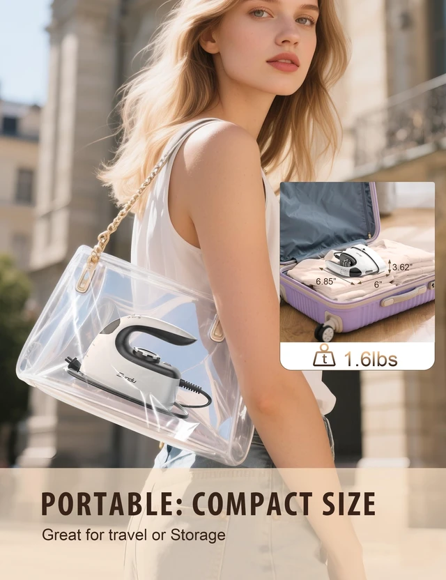 Alt view image 7 of 7 - Mini Steam Iron with Rotary Temp Control for Travel & Sewing | Rotary temperature control, safety base, portable for travel, ideal for quilting and sewing, white