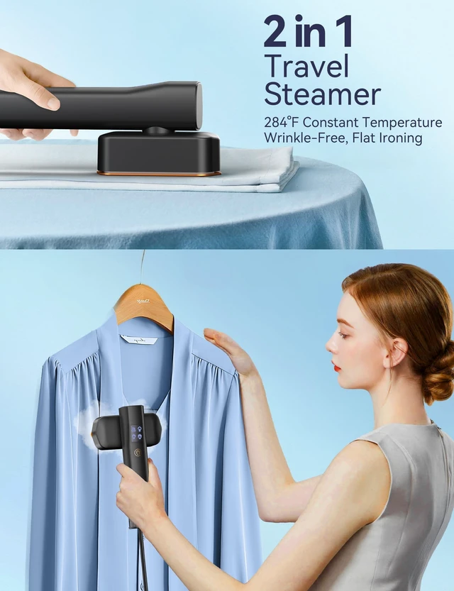 Alt view image 5 of 7 - Steamer for Clothes Portable 2-in-1 Travel Steamer Iron for Clothes | 15s Fast Heat-up,100ml Water Tank,Ironing Gloves,25 Min Powerful Steam,1000W&4 Modes Light Steam Iron for Travel&Home Gray