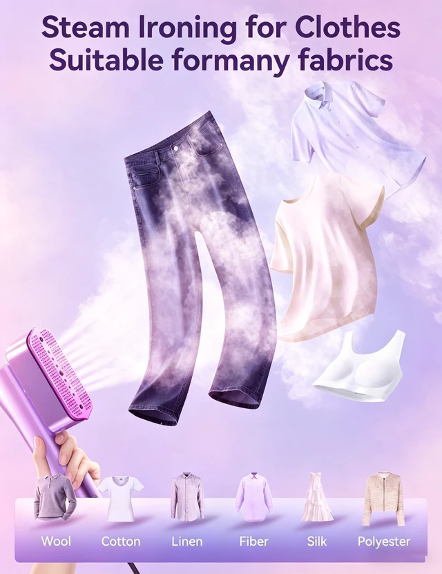 Alt view image 5 of 7 - Steamer for Clothes Portable 2-in-1 Travel Steamer Iron for Clothes | 15s Fast Heat-up,100ml Water Tank,Ironing Gloves,25 Min Powerful Steam,1000W&4 Modes Light Steam Iron for Travel&Home Purple