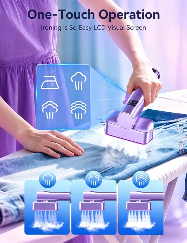 Alt view image 6 of 7 - Steamer for Clothes Portable 2-in-1 Travel Steamer Iron for Clothes | 15s Fast Heat-up,100ml Water Tank,Ironing Gloves,25 Min Powerful Steam,1000W&4 Modes Light Steam Iron for Travel&Home Purple