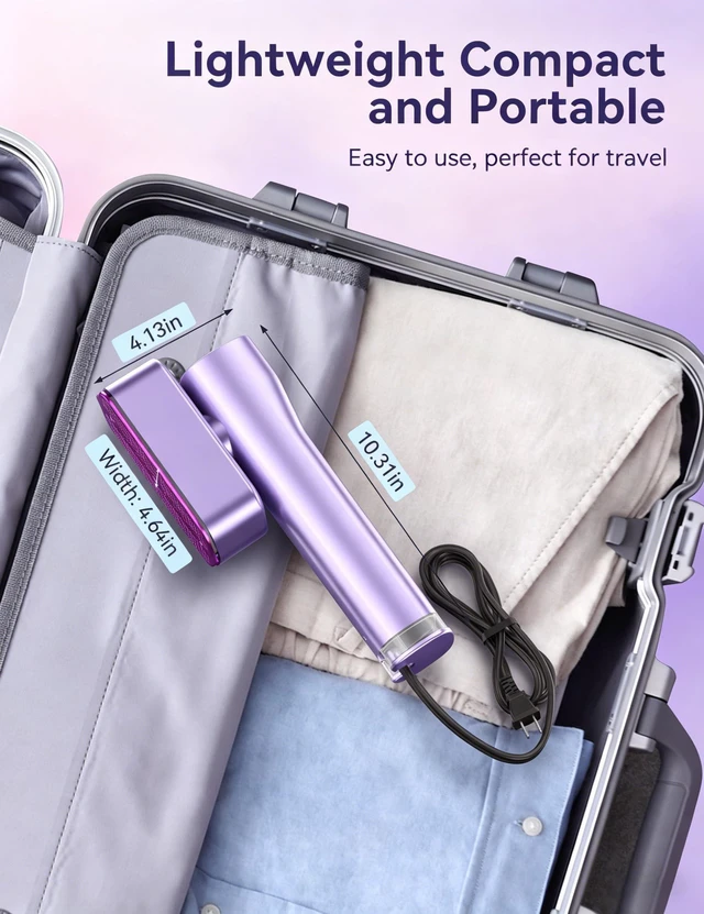 Alt view image 7 of 7 - Steamer for Clothes Portable 2-in-1 Travel Steamer Iron for Clothes | 15s Fast Heat-up,100ml Water Tank,Ironing Gloves,25 Min Powerful Steam,1000W&4 Modes Light Steam Iron for Travel&Home Purple