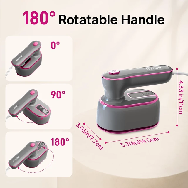 Alt view image 4 of 7 - Steamer for Clothes, 2-in-1 Handheld Clothes Steamer with Dry & Steam Ironing, 180° Rotatable Handle, 20s Fast Heat-Up, 970W Portable Travel Steamer for Clothes, Compact for Home & Travel