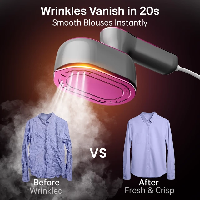 Alt view image 6 of 7 - Steamer for Clothes, 2-in-1 Handheld Clothes Steamer with Dry & Steam Ironing, 180° Rotatable Handle, 20s Fast Heat-Up, 970W Portable Travel Steamer for Clothes, Compact for Home & Travel