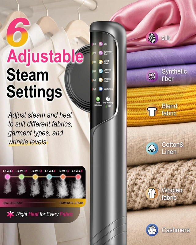 Alt view image 5 of 7 - Travel Steamer for Clothes, Upgraded 2-in-1 Handheld Garment Steamer & Iron | 1200W Portable Steam Iron, 20s Heat-Up for Wrinkle Removal with 6 Fabric Settings, 140ml Tank, 110V-120V