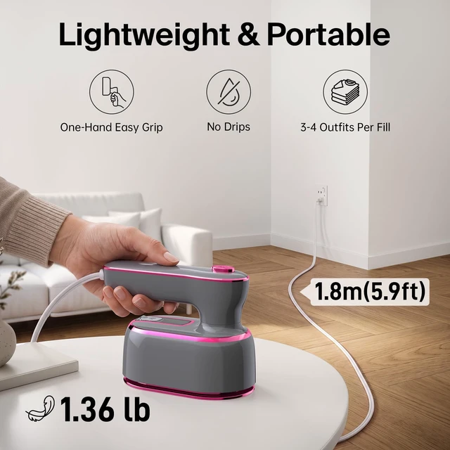 Alt view image 5 of 7 - Steamer for Clothes, 2-in-1 Handheld Clothes Steamer with Dry & Steam Ironing, 180° Rotatable Handle, 20s Fast Heat-Up, 970W Portable Travel Steamer for Clothes, Compact for Home & Travel