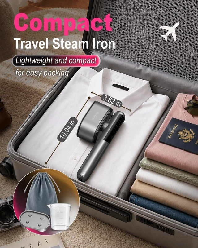 Alt view image 6 of 7 - Travel Steamer for Clothes, Upgraded 2-in-1 Handheld Garment Steamer & Iron | 1200W Portable Steam Iron, 20s Heat-Up for Wrinkle Removal with 6 Fabric Settings, 140ml Tank, 110V-120V