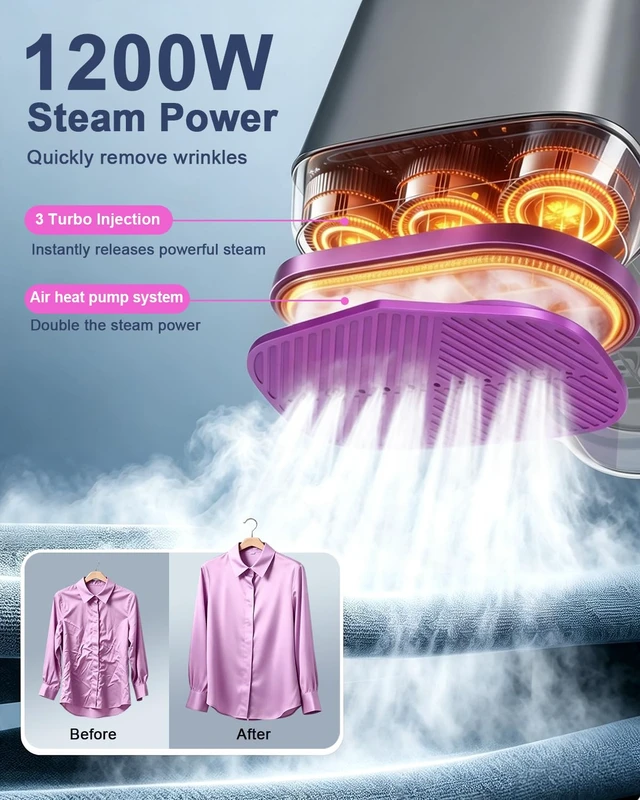 Alt view image 2 of 7 - Handheld Steamer for Clothes,Travel Garment Steamer for Fabric | 160ml Large Water Tank,1200W Clothes Steamer,6 Steam Mode,Stong Steam,Quick Wrinkle Removal,120V for Home,Office
