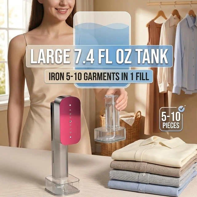 Alt view image 2 of 7 - Handheld Steamer, 220ml Detachable Water Tank Travel Steamer for Clothes with 10s Fast Heat Up, 6 Settings, Self-Cleaning Mode, Gray and Burgundy