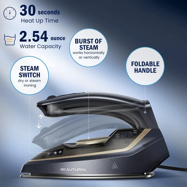 Alt view image 2 of 7 - Mini Travel Iron for Clothes with Dual Voltage, 1000 Watts | Burst of Steam, Foldable Handheld, Fast Heating, Adjustable Thermostat Dial, Ideal for Sewing, Quilting and Handcraft
