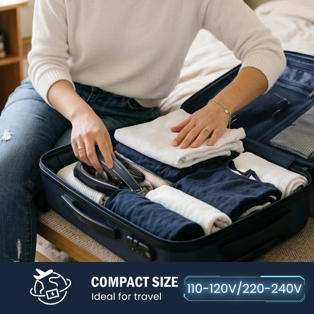 Alt view image 3 of 7 - Mini Travel Iron for Clothes with Dual Voltage, 1000 Watts | Burst of Steam, Foldable Handheld, Fast Heating, Adjustable Thermostat Dial, Ideal for Sewing, Quilting and Handcraft